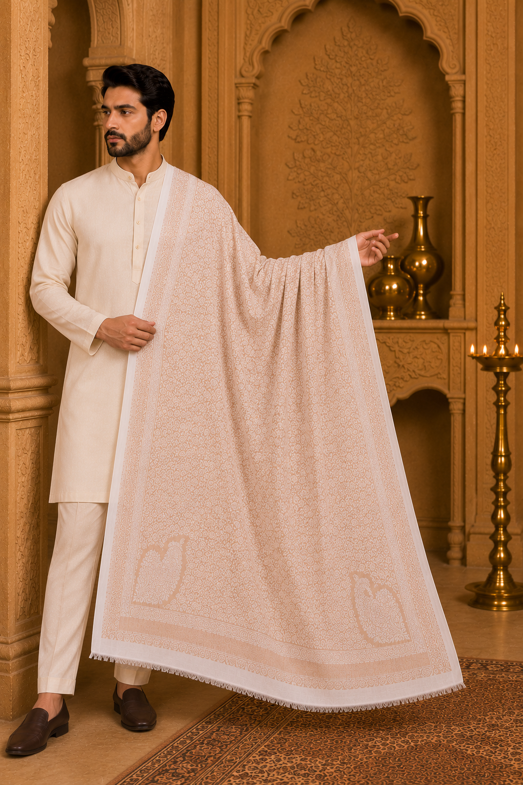 IVORY PAISLEY ELEGANCE SHAWL MEN