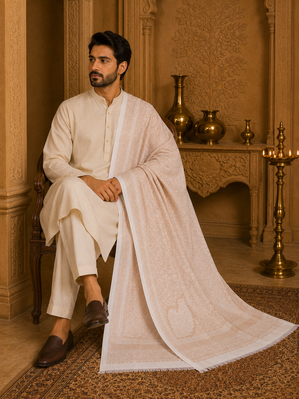 IVORY PAISLEY ELEGANCE SHAWL MEN