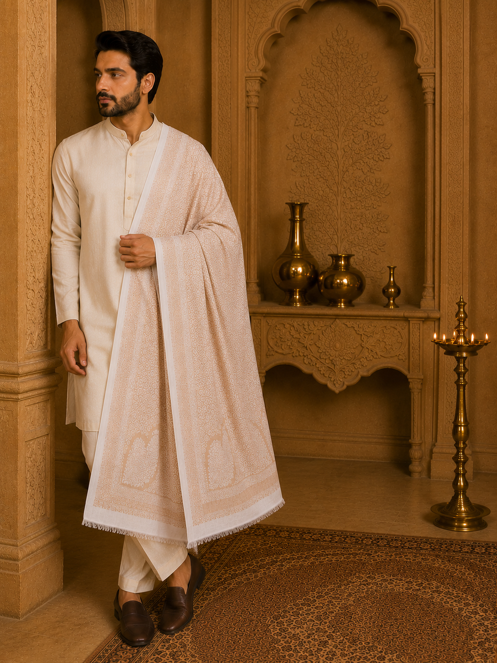 IVORY PAISLEY ELEGANCE SHAWL MEN