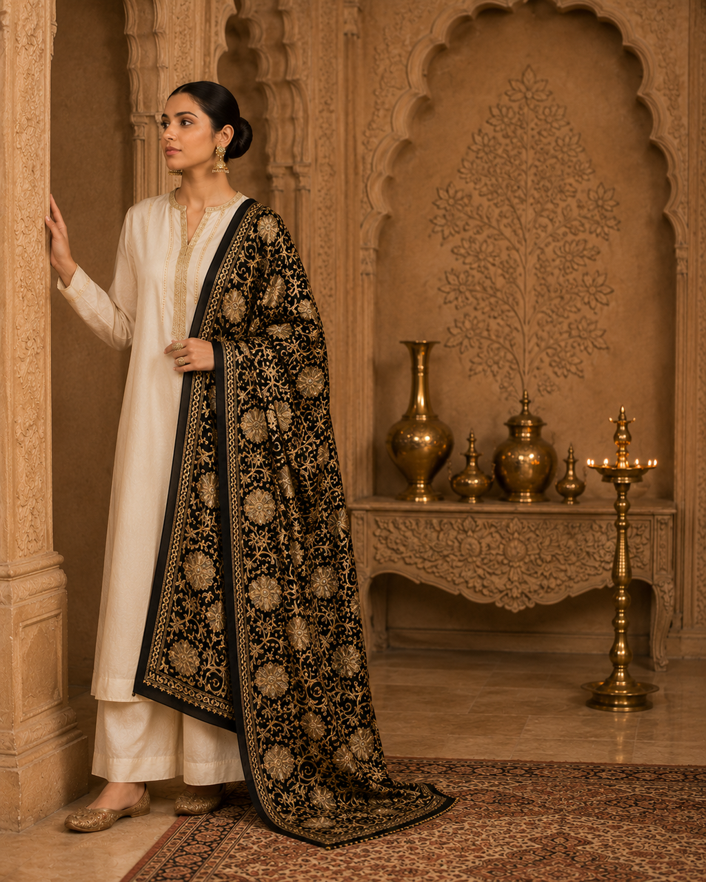 MIDNIGHT GULBAHAR EMBROIDERED STOLE WOMEN