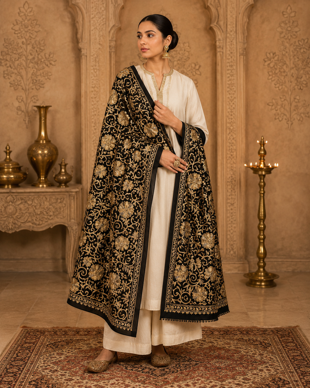 MIDNIGHT GULBAHAR EMBROIDERED STOLE WOMEN