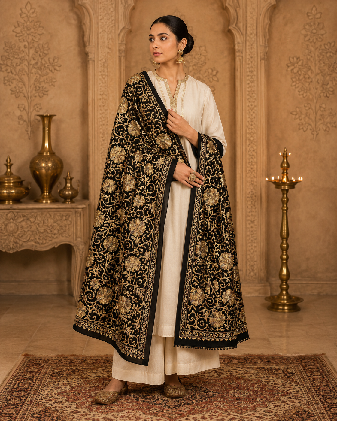 MIDNIGHT GULBAHAR EMBROIDERED STOLE WOMEN
