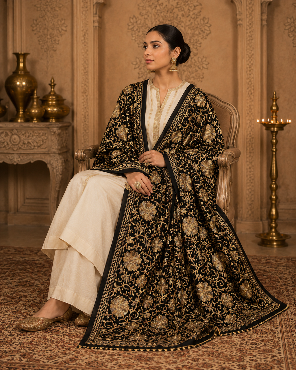 MIDNIGHT GULBAHAR EMBROIDERED STOLE WOMEN