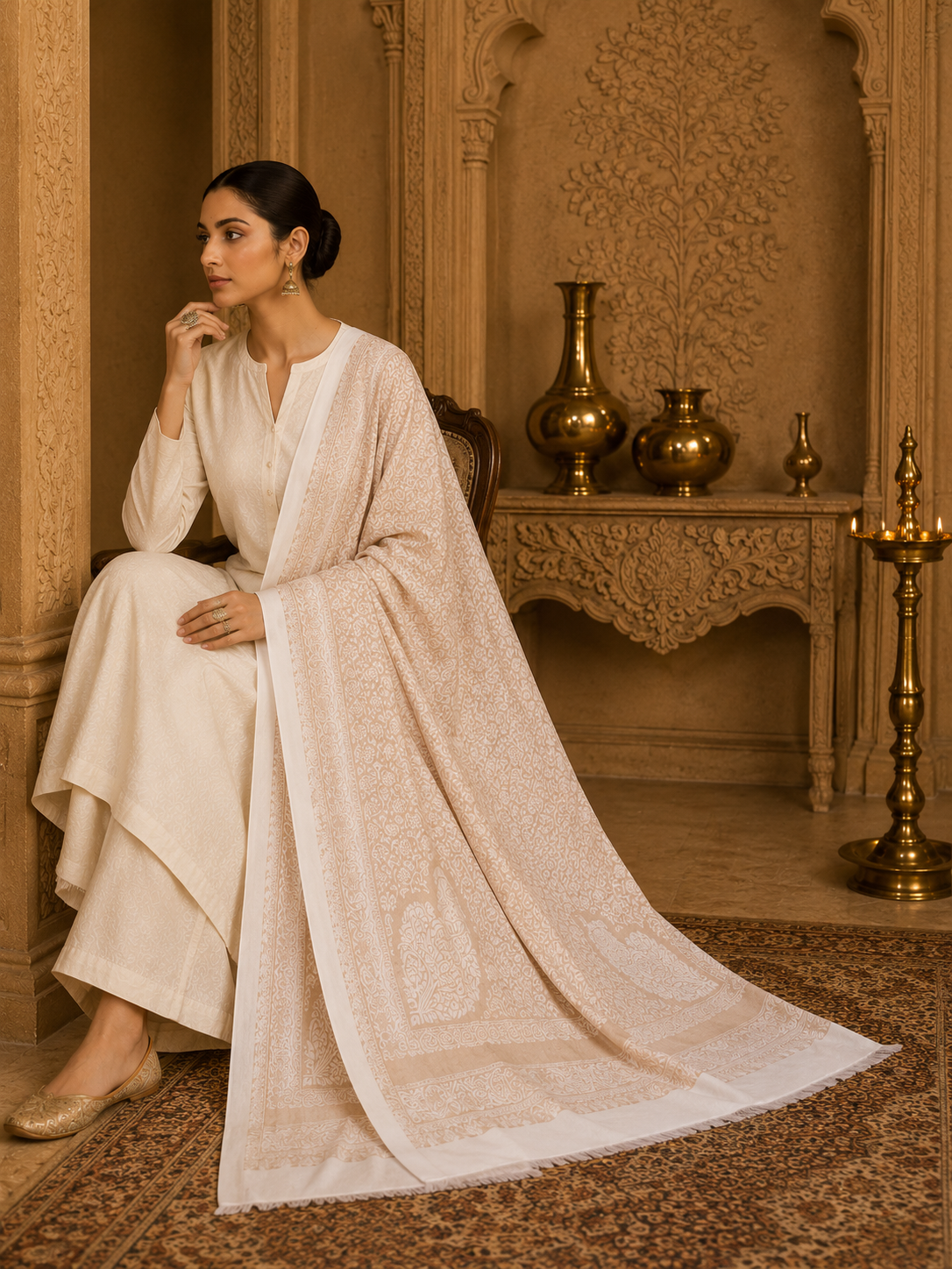 IVORY PAISLEY ELEGANCE SHAWL WOMEN