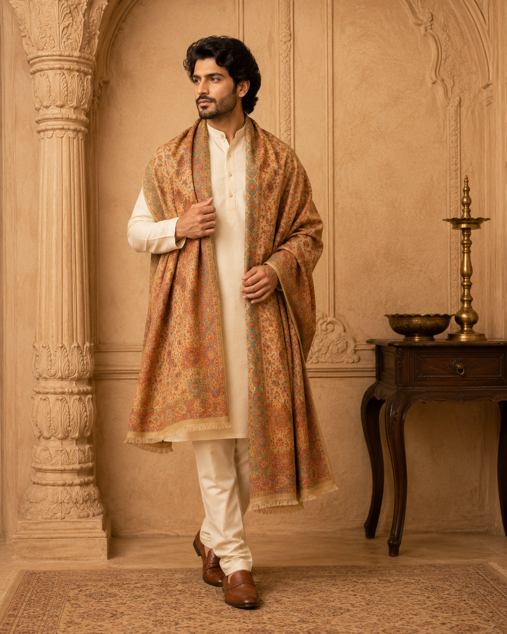 BROWN KASHMIRI KANI SHAWL MEN