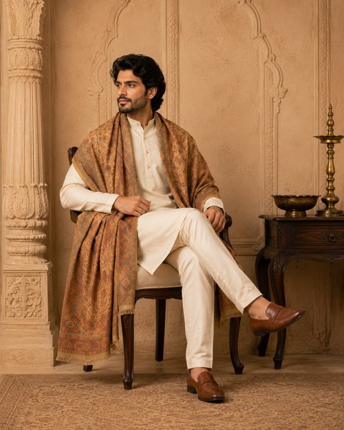 BROWN KASHMIRI KANI SHAWL MEN