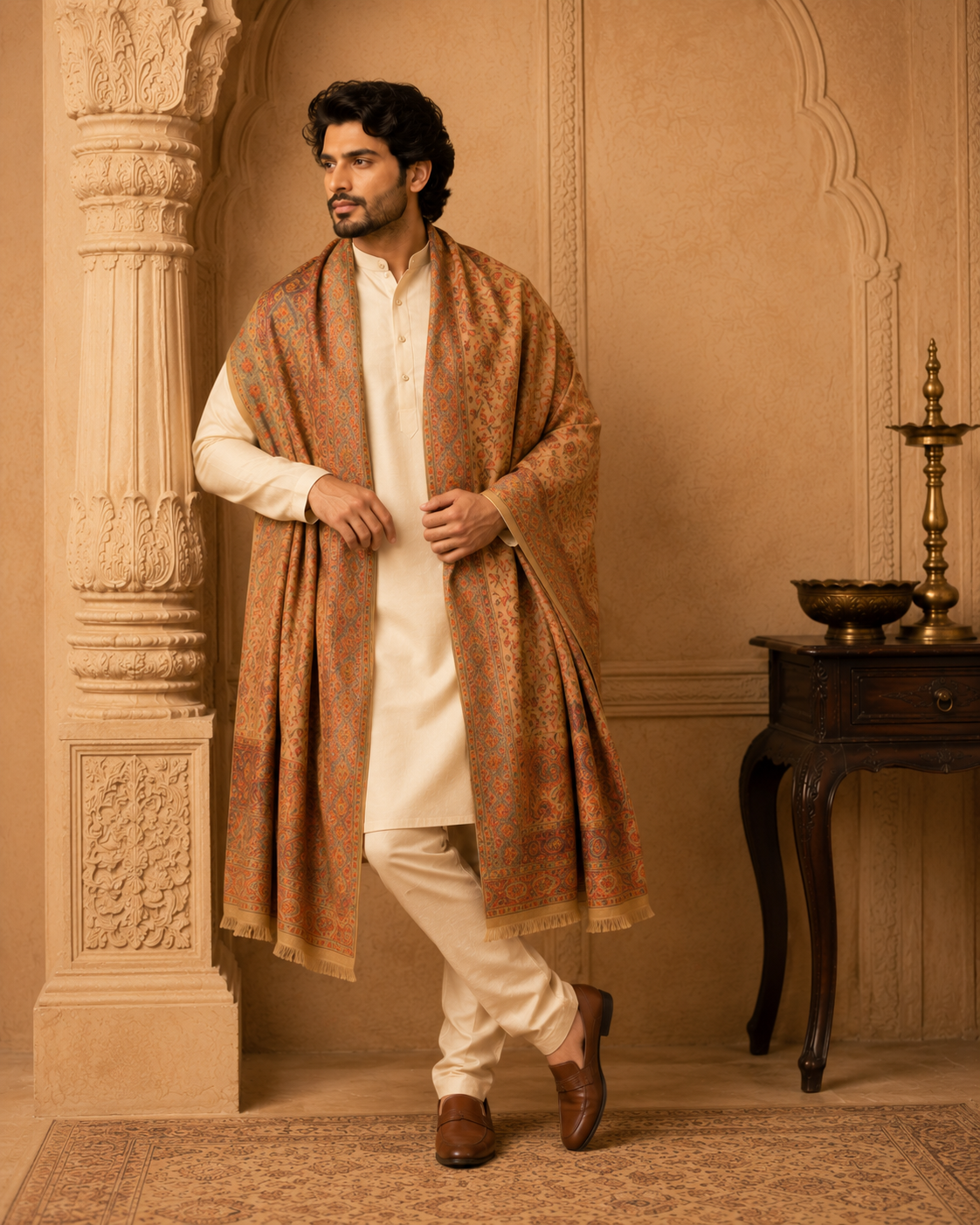 BROWN KASHMIRI KANI SHAWL MEN