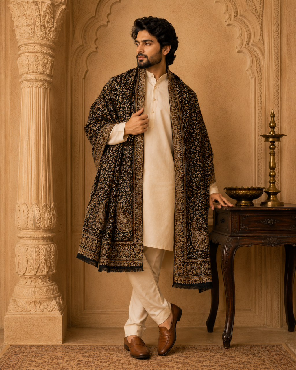 NOIR PAISLEY HERITAGE SHAWL MEN