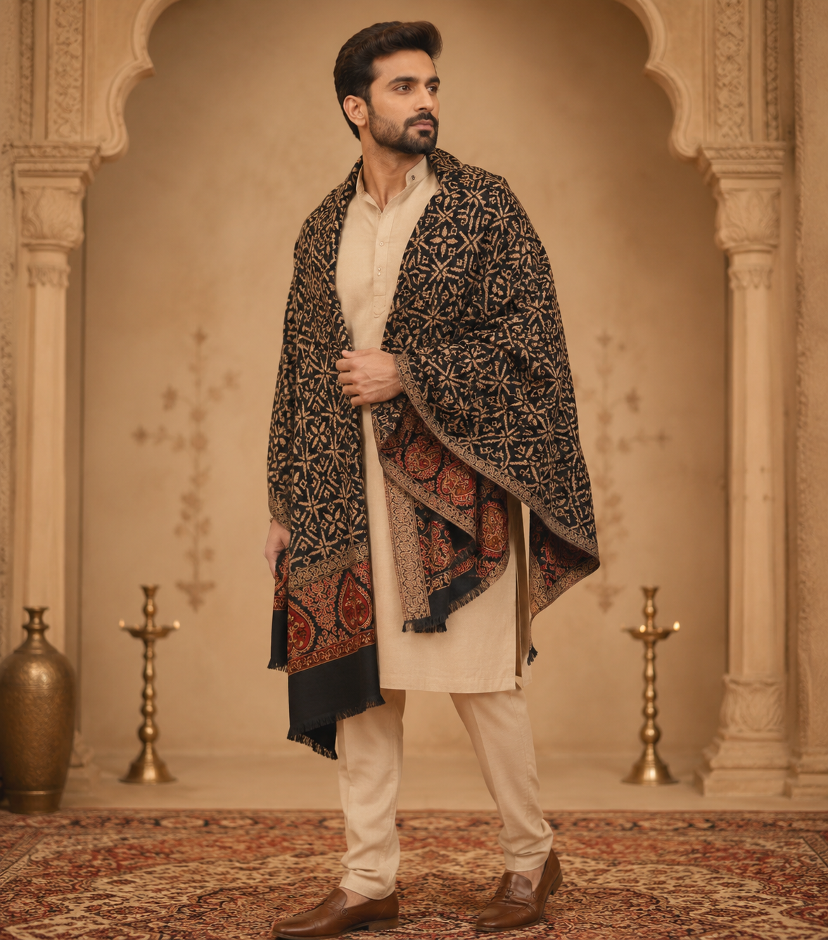 Jaali with Paisley Border design , Men shawl