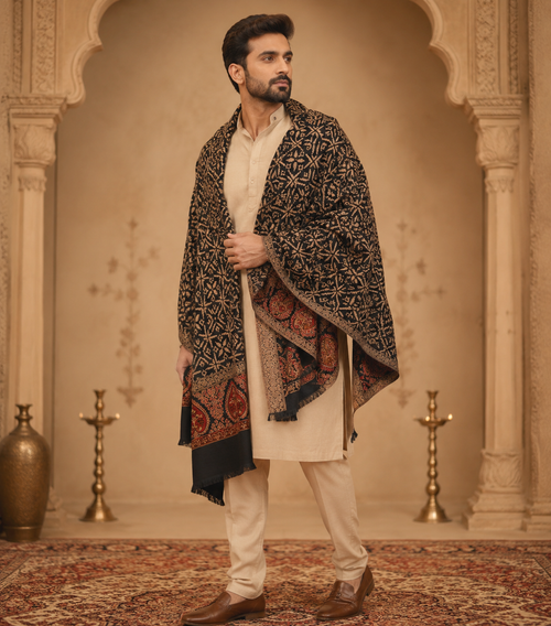 Jaali with Paisley Border design , Men shawl