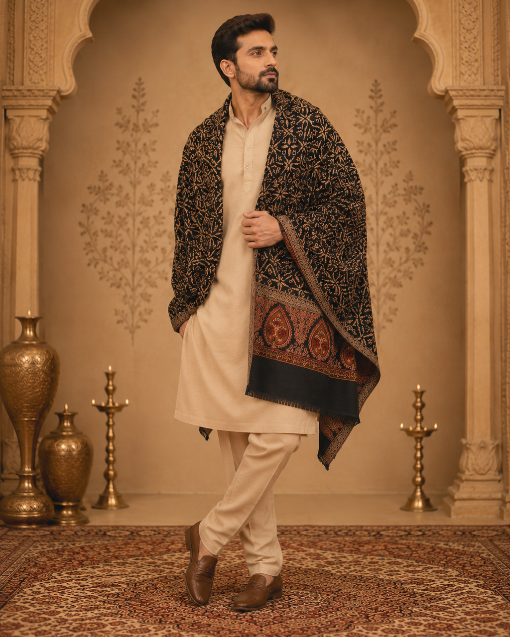 Jaali with Paisley Border design , Men shawl