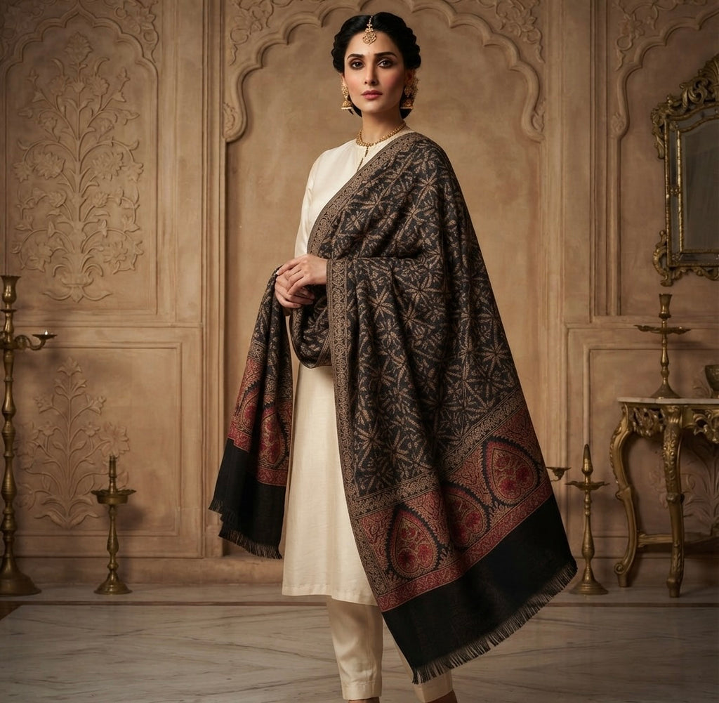 Jaali with Paisley Border design, Women shawl