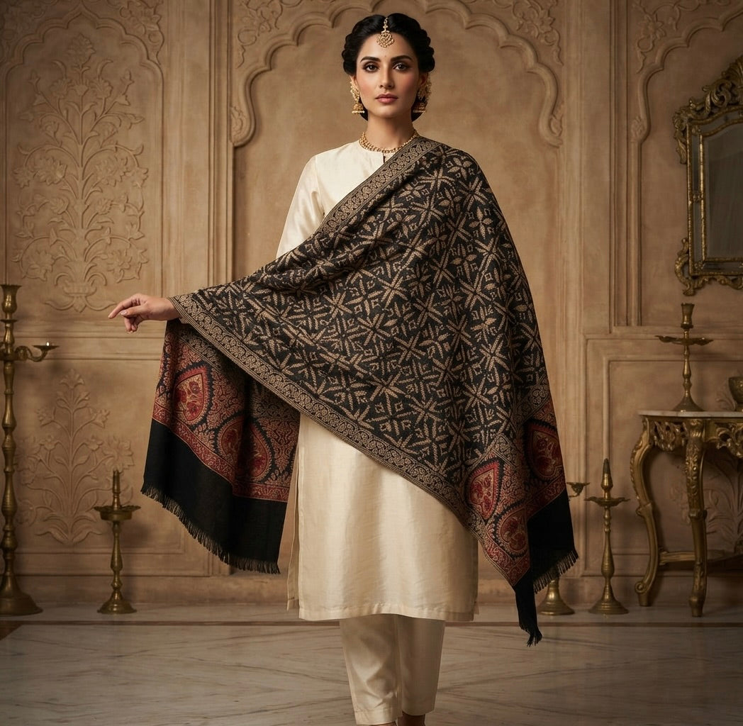 Jaali with Paisley Border design, Women shawl