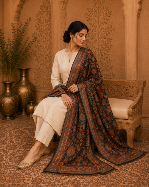 BLACK KASHMIRI KANI SHAWL, WOMEN