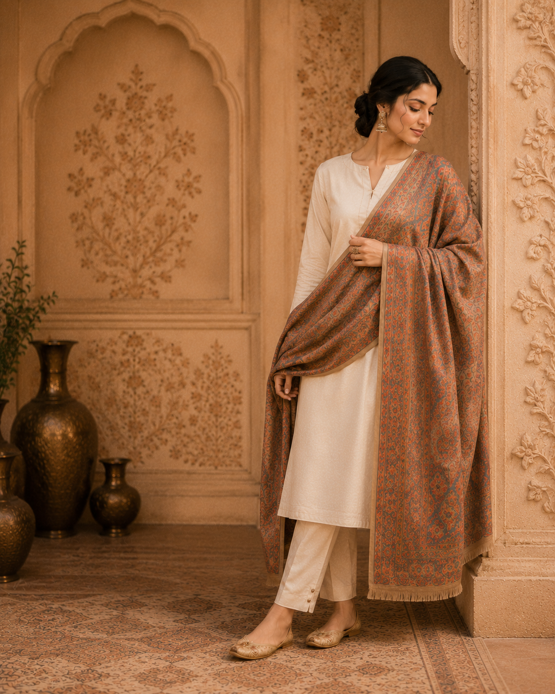 BROWN KASHMIRI KANI SHAWL WOMEN