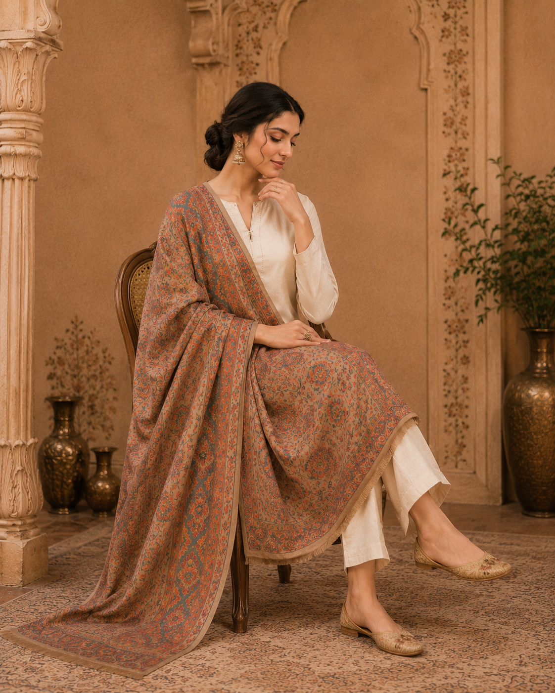 BROWN KASHMIRI KANI SHAWL WOMEN