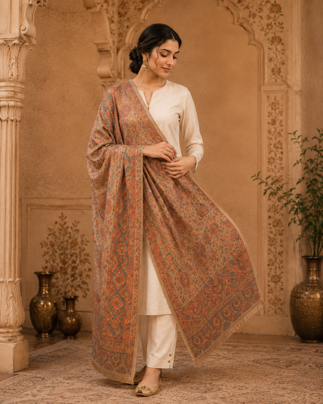 BROWN KASHMIRI KANI SHAWL WOMEN